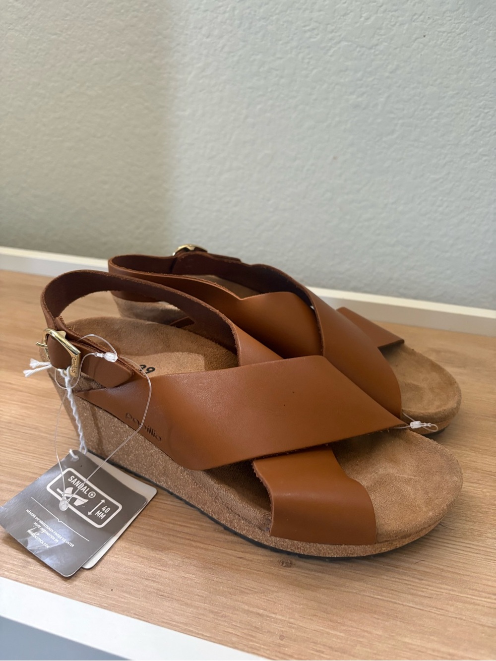Birkenstock Tan Leather Cross-Over Strap Slingback Sandals